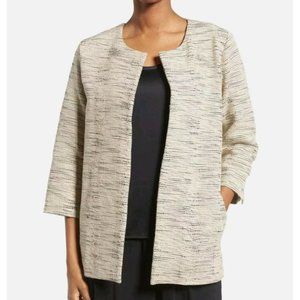 EILEEN FISHER 47% organic cotton hand loomed cotton furrows open jacket
